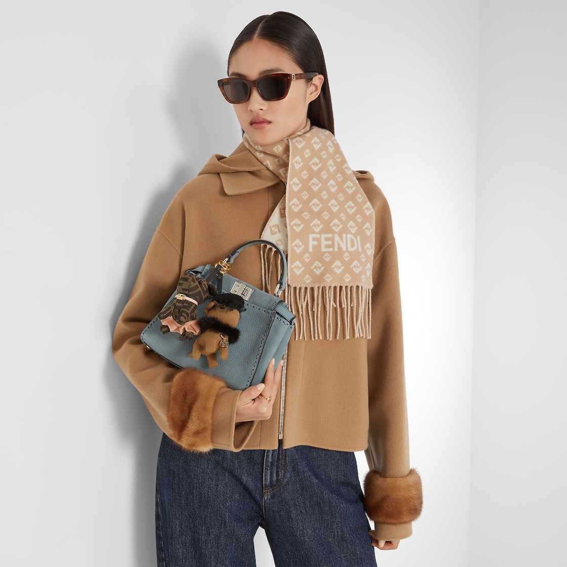 FENDI Peekaboo Mini Mercury blue nubuck leather Selleria bag with 220 hand-sewn topstitches - Image 2